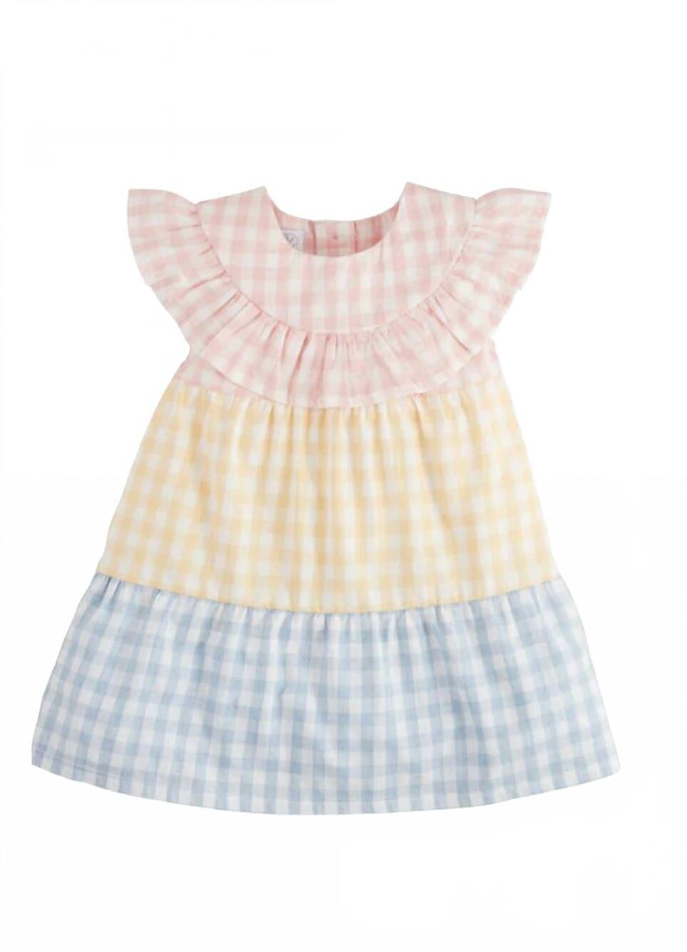NEW MUDPIE girl's mixed gingham dress in pink/yellow/blue